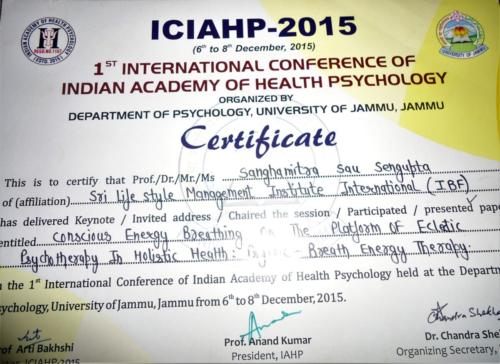 Paper Presentationon Psycho-physiological Breath Energy Therapy at International Conference